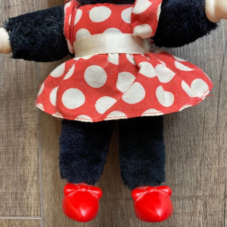 Vintage 1981 Applause Minnie Mouse Plush Doll Vinyl Face Red Polka Dot Dress VTG image 4