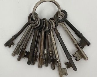Vintage Skeleton Key Lot 12pc Antique Corbin Solid Steel Barrel Bit Keys Ring