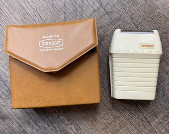 Vintage Schick Compact Electric Razor Cream with Tan Travel Case - NO CORD