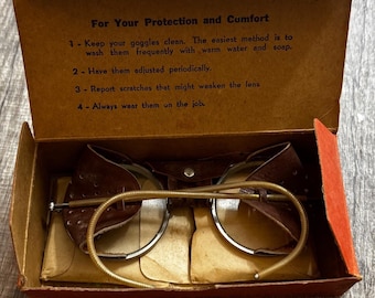 Vintage Willson F350 Safety Spectacles Goggles Leather Shields Box Extra Lenses