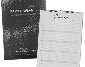 ZeloDesign Familienplaner 2024 mit 5-Spalten als Wandkalender DIN A3 | Familienkalender | Monatskalender 2024 | modern und schlicht