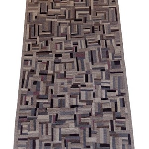 WOOLTEX Handmade Wool Felt Rug of Multicolor Small Stripes Stitched Together to Both Sided Mosaic Rug with Border, Living Bed Room Thick Rug