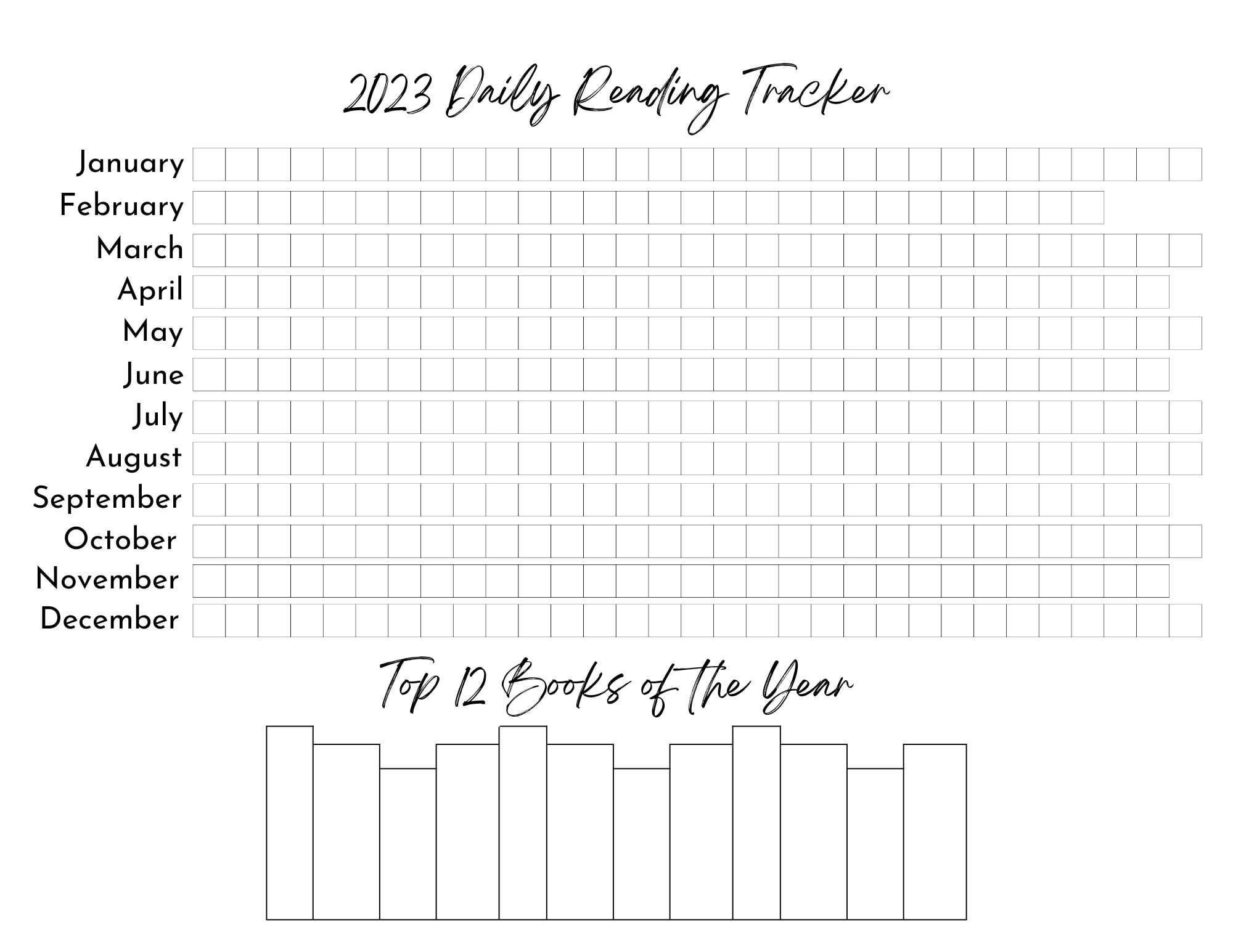2023 daily reading tracker bullet journal digital download