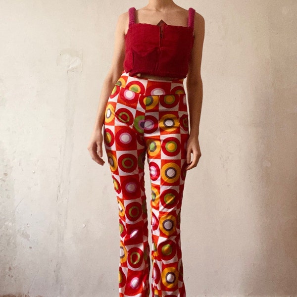 70s Flared Leggings/ Thin Mid Century Hippie Leggings/ 70s Clothing/ Wide Leg Pants/ 70s Inspired Women's Pants/ 70s Patterns Retro