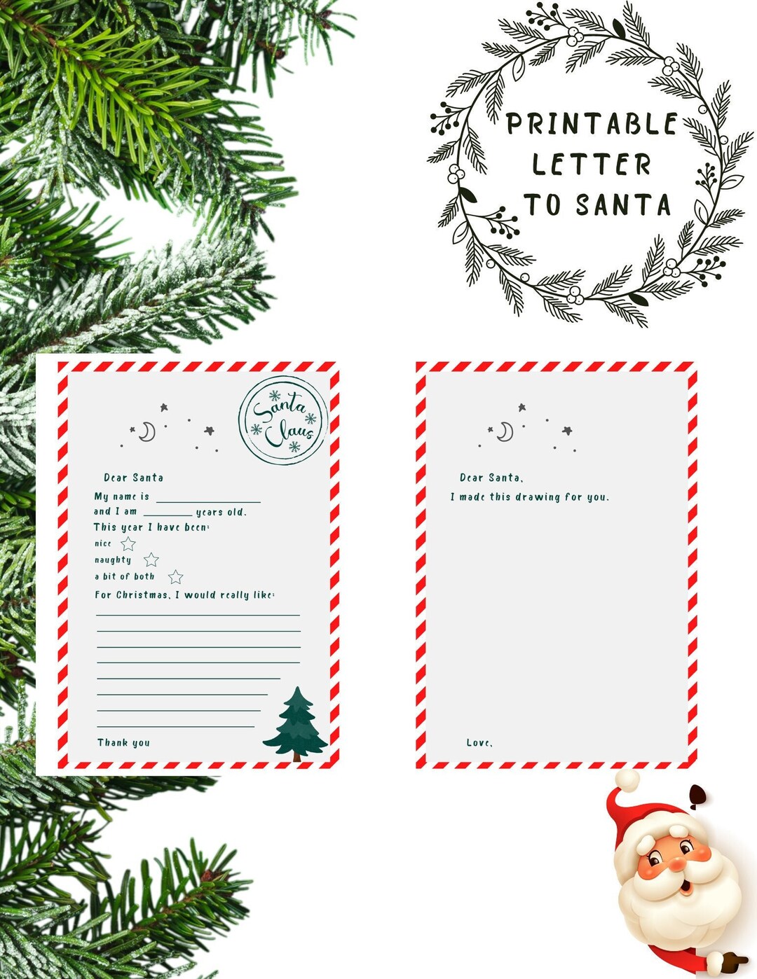 Letter to Santa Claus PRINTABLE ⧋ Digital Download ⧋ PDF ⧋ Christmas ...