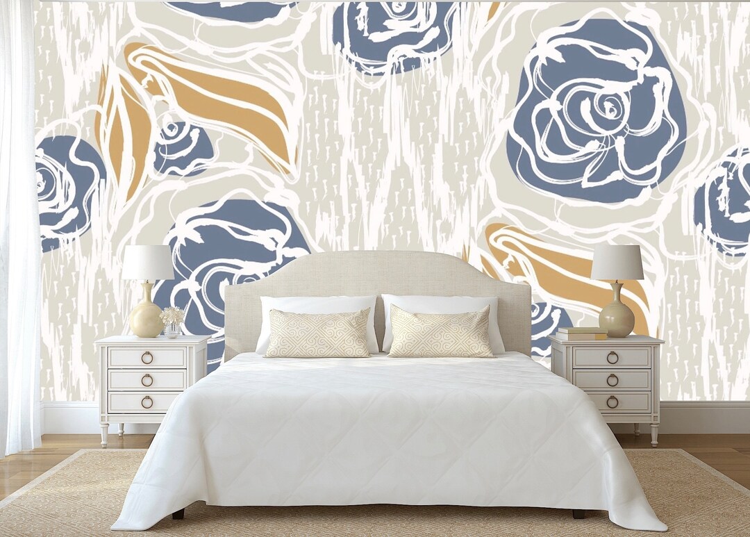 Removable Wallpaper French Blue Floral Linen Seamless Pattern. Etsy