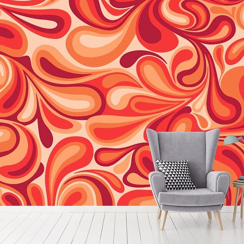 Retro Peel and Stick Wallpaper Vintage Retro Pattern Accent Etsy