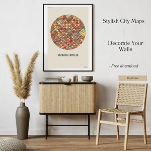 Sagrada Familia Barcelona Spanien | Weihnachtsgeschenk | Farbenfrohe Digitale Stadtkarten | Druckbare Wandkunst | Wohnkultur | Kultig | Sofort Download