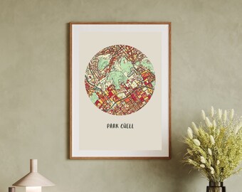 Park Guell Barcelona Spain | Christmas Gift | Colorful Digital City Maps | Printable Wall Art | Home Decor | Iconic Places| Instant Download