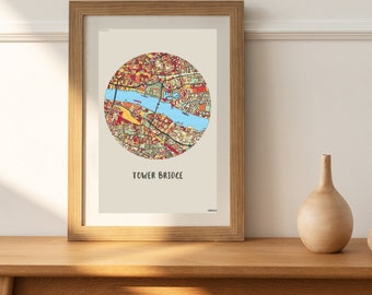 Tower Bridge London England | Christmas Gift | Colorful Digital City Maps | Printable Wall Art | Home Decor | Iconic | Instant Download