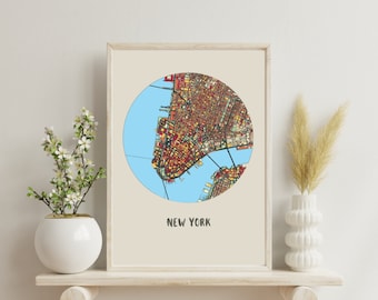 New York City Map | Christmas Gift | Colorful Digital City Maps | Printable Wall Art | Home Decor | Iconic Places | Instant Download