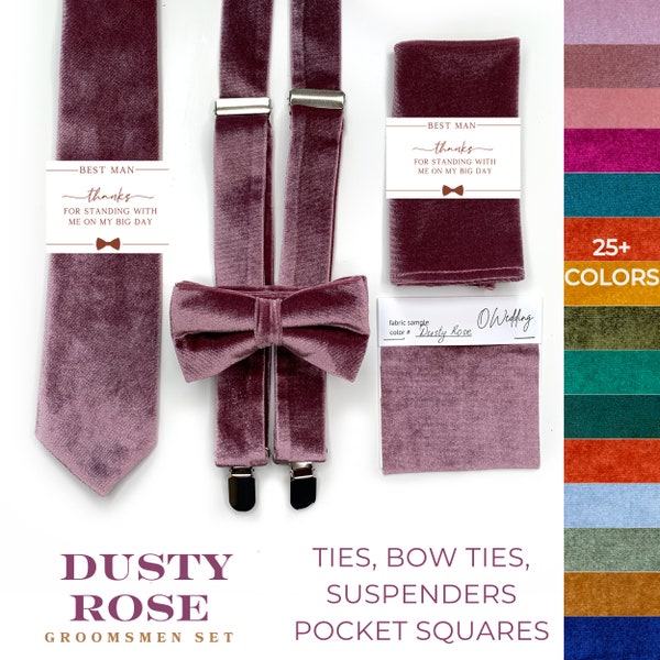 Dusty Rose Velvet Groomsmen Set Mauve Velvet Tie Suspenders Necktie Bow Tie   Dusty Rose Velvet Kids Tie Kids Bow tie Kids Velvet Suspenders