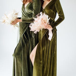Olive Green Velvet Wrap Dress: V-neck Maxi Gown, Plus Size Wedding - Etsy