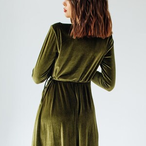 Olive Green Velvet Wrap Dress: V-neck Maxi Gown, Plus Size Wedding - Etsy