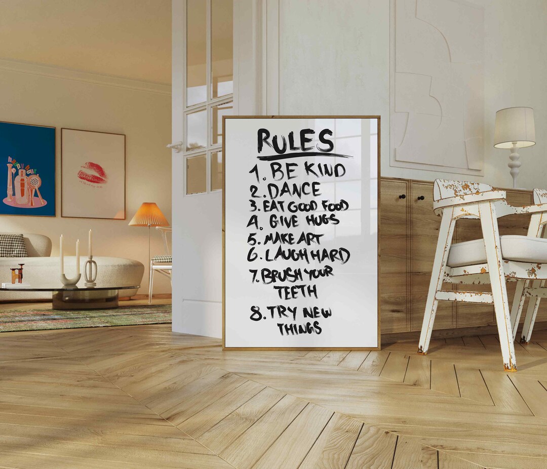 House Rules Art Print Retro Quote Print Trendy Wall Art Etsy