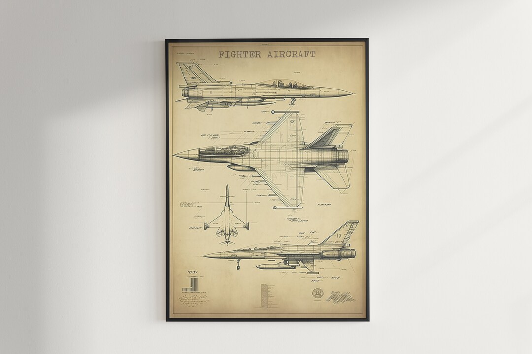 Fighter Aircraft Vintage Blueprint Patent Poster Wall Art Printable ...