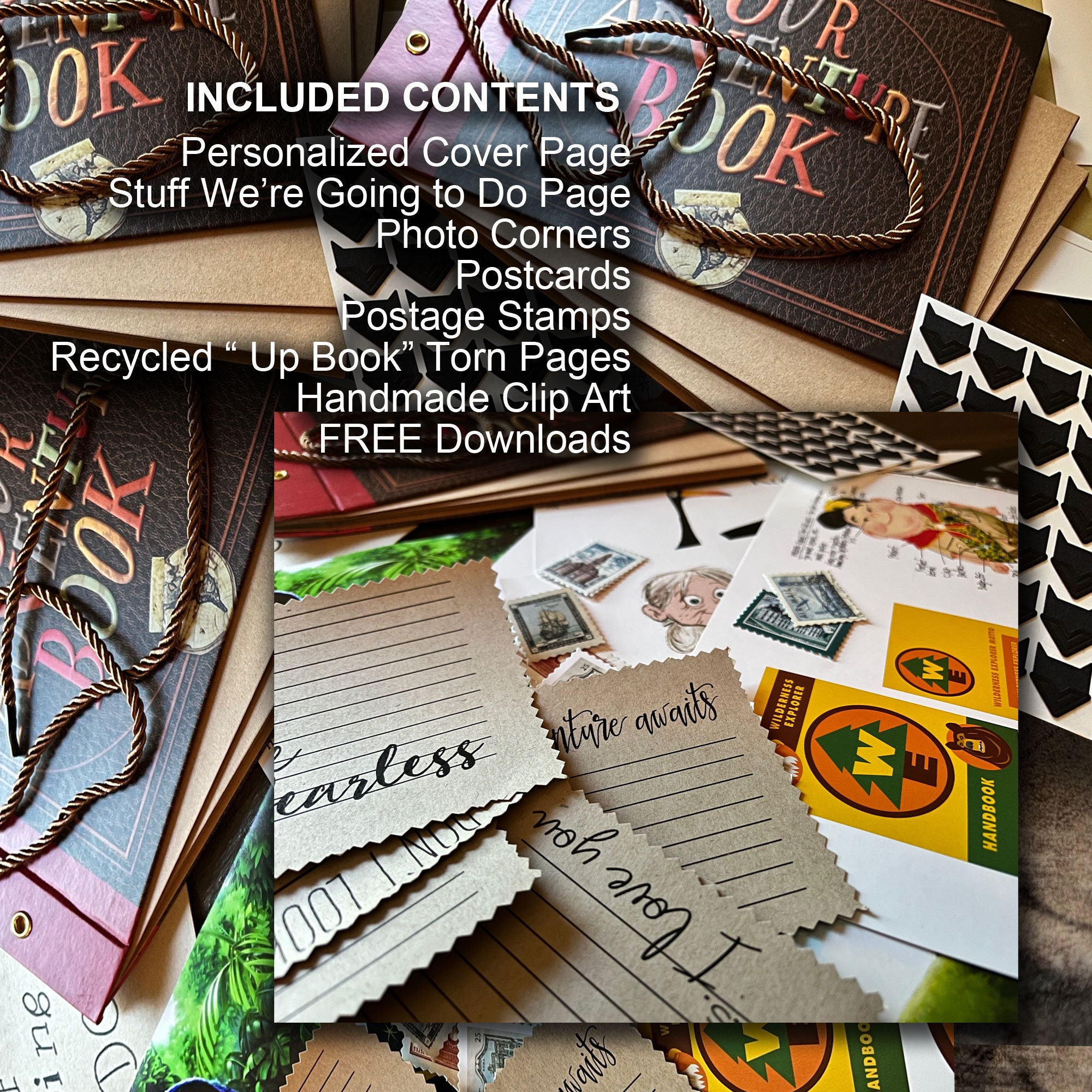 Our Adventure Book , Wow, Incredible Package, Pixar up Themed Scrapbook  Photo Album, Wedding Guestbook FREE CLIP ART 