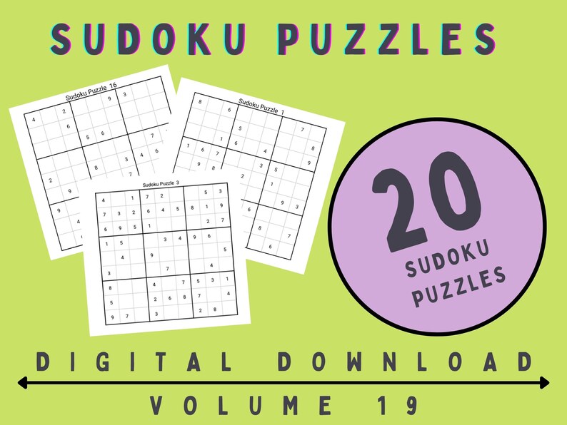 Sudoku Puzzles Volume 19 20 Printable Puzzle Pages Etsy