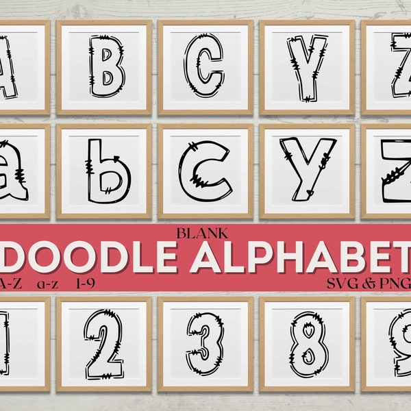 Doodle Blank Transparent Letters Font Alphabet Png Svg| Doodle Alpha Bundle| Make your own Name| Template Editabled Download| Digital File