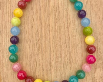 Rainbow Natural Glass Bead Necklace – Colorful Statement Jewelry