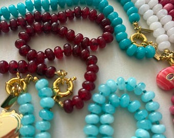 Handmade Natural Stone Necklace with Charm | Minimalist 45cm Dainty Jewelry