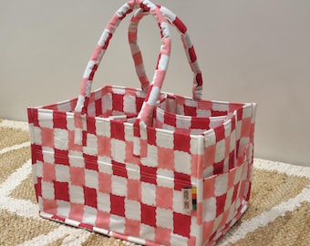Block Print Red and Pink Nappy Caddy