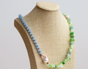 Colourful beaded necklace with freshwater pearls