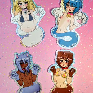 OC Originalkaraktär Anime Yuri Yaoi Pixie Dust Glitter Sticker Gay Lesbisk Kattpojke Kattflicka Hundflicka Vargpojke Anthro