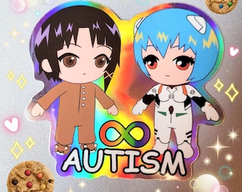 Rei and Lain Autism Chiquita Fumo Plush Holographic Vinyl Sticker