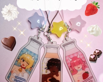 Milk Bottle Anime Monster Boy Cow OC Keychain Phonestrap