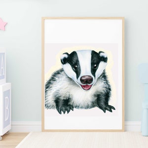 Baby Badger Nursery Print ,Watercolor  Wall Art, Baby Animal Wall Decor