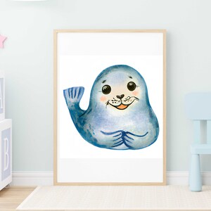 Baby Seal Nursery Print ,Watercolor  Wall Art, Baby Animal Wall Decor