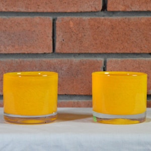 Bright Orange Glass Votive Candle Holders – Set of 2 | Summer Decor, Pottery Barn Style, Thick Glass Tealight Holders