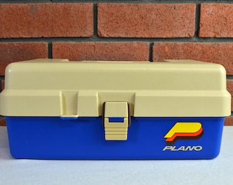 Vintage Plano Tackle Box: Blue & Tan Plastic Organizer with Tray