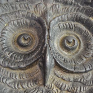 Vintage Cast Metal Owl Trinket Dish | Rustic Raised Owl Face | Footed Mid-Century Wall Art