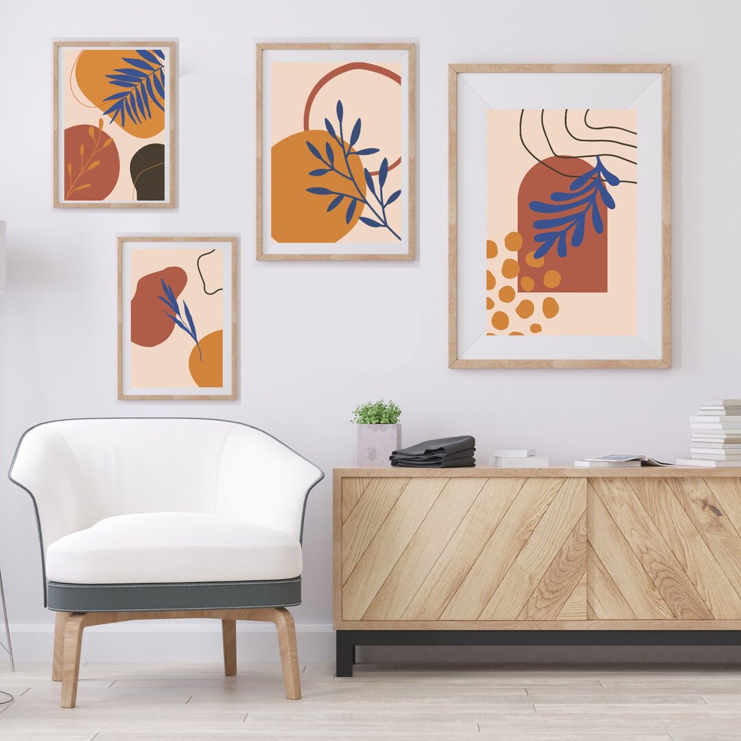 Boho Abstract Wall, Set of 4 Gallery Wall Set, Mid Century Modern