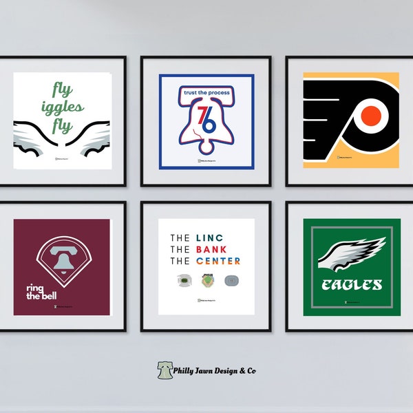 Collage di arte murale sportiva di Philadelphia Eagles, Sixers, Flyers, Phillies Arte digitale