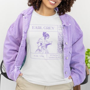 TeaShirt Earl Grey Tea Lover&#39;s Shirt | Unisex Jersey Short Sleeve Tee | Women&#39;s | Mens | Grey and Purple Aesthetic