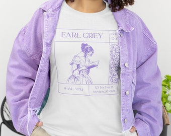 TeaShirt Earl Grey Tea Lover&#39;s Shirt | Unisex Jersey Short Sleeve Tee | Women&#39;s | Mens | Grey and Purple Aesthetic