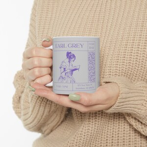 TeaCup Earl Grey Ceramic Mug 11oz | Tea Lover Gift | Grey and Purple | Aesthetic
