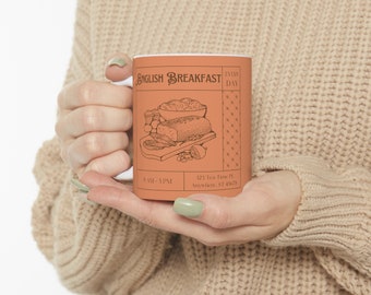 TeaCup English Breakfast Ceramic Mug 11oz | Tea Lover Gift | Orange and Brown | Aesthetic