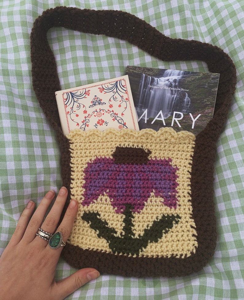 Folky Coneflower Bag Crochet PATTERN Fairycore Cottagecore Shoulder Bag Flower Instarsia