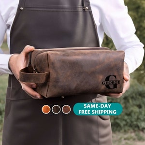 Trousse de toilette en cuir, cadeau pour lui, cadeaux de garçons d'honneur, kit Dopp personnalisé, cadeau d'anniversaire pour lui, sac de voyage pour homme, cadeau pour mari