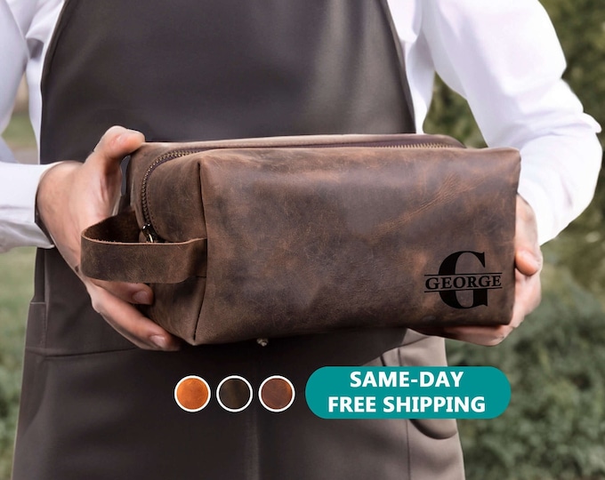 Leather Toiletry Bag, Gift For Him, Groomsmen Gifts, Personalized Dopp Kit, Anniversary Gift for Him, Men's Travel Bag, Gift for Husband
