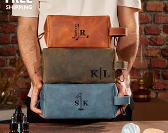 Personalized Golf Player Dopp Kit: Custom Leather Golfer Toiletry Bag, Engraved Leather Organizer Bag