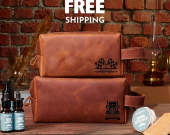 Handmade Truck Driver Travel Bag: Personalized Driver Dopp Kit, Custom Leather Driver Toiletry Bag