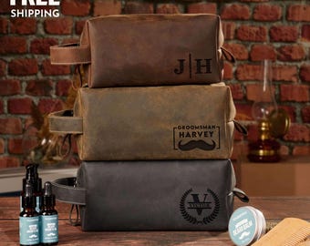 Personalized Leather Dopp Kit Christmas Gifts for Him, Mens Travel Pouch, Groomsmen Gift, Men's Travel Bag