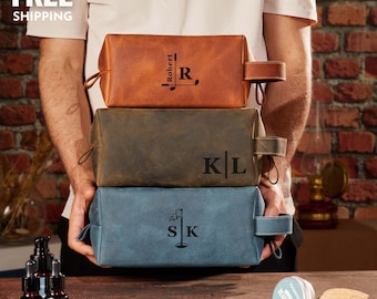 Personalized Leather Golf Bag: Custom Leather Dopp Kit, Engraved Grooming Case, Golfer Toiletry Bag