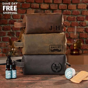 Personalized Leather Dopp Kit, Groomsmen Wedding Gifts, Toiletry Bag Men, Christmas Gifts for Him Husband, Mens Travel Bag,Anniversary Gifts
