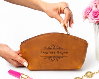 Personalized Bridesmaid Proposal Bag: Leather Makeup Bag, Custom Cosmetic Pouch, Christmas Gift for Her